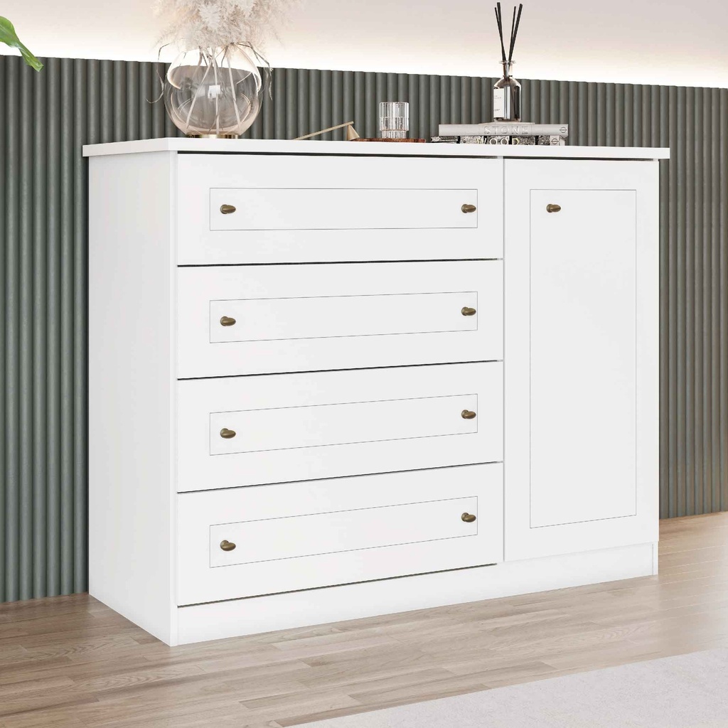 GAVETERO AMERICANO#D715-05# BLANCO# 4GV/ 1PTA# 101x126x51CM