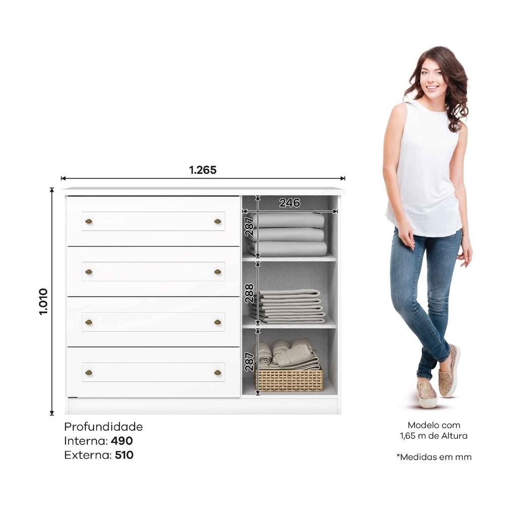 GAVETERO AMERICANO#D715-05# BLANCO# 4GV/ 1PTA# 101x126x51CM