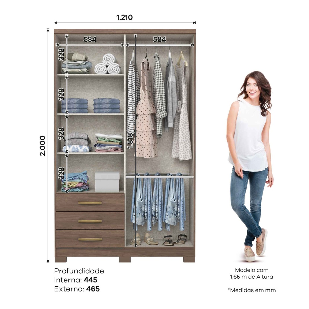 CLOSET CAJU# DA135-130# CASTANO 4PUERTAS 120X46.5X200CM