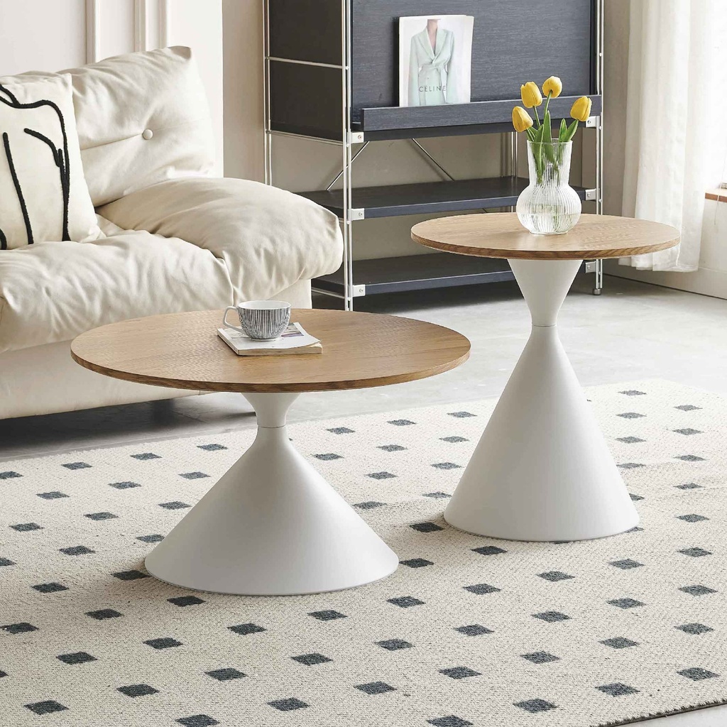 JUEGO DE MESITAS AY-21# NATURAL 75014# REDONDA 50X56CM BASE BLANCA METAL  2CJ