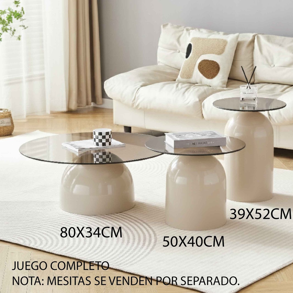 MESITA ESQUINERA AY-28# CAMEL GREY TEMPLADO/BASE DE METAL 39X52CM 2CJ