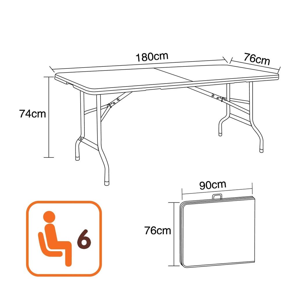 MESA PLEGABLE ZS-FH180# RECT PLEGABLE POR LA MITAD 180X76X74CM
