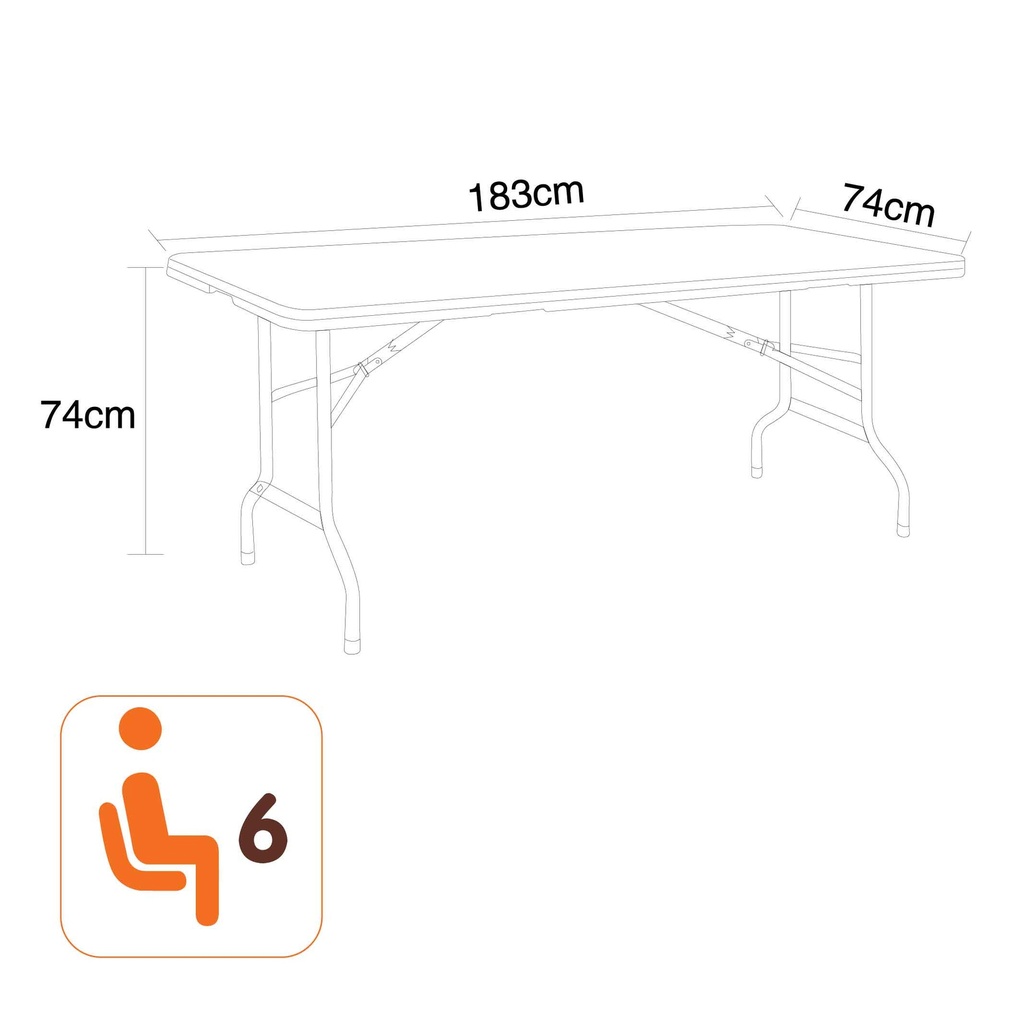 MESA PLEGABLE ZS-RF180P# RECT PLEGABLE C/ SOBRE SOLIDO 183X74X74CM