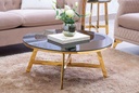 MESITA DE CENTRO VIDRIO REDON ECT-095-R-TG# COFFEE TABLE 90X90X40CM INOXIDABLE NEGRO/DORADO