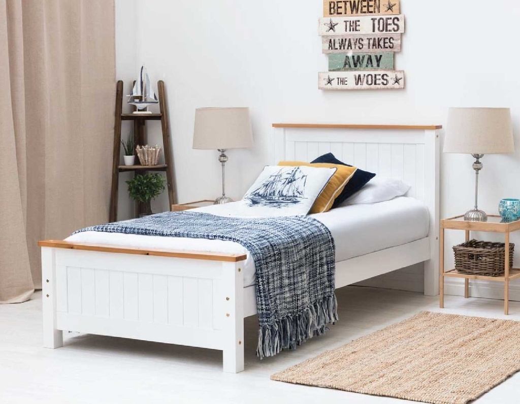 CAMA TWIN 1.0X1.90M 1636-SB# BLANCA CON BORDE COLOR MADERA