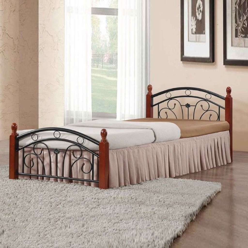 CAMA DE HIERRO FULL PS118S# 1.37X1.90M NEGRA C/MADERA 2CJ