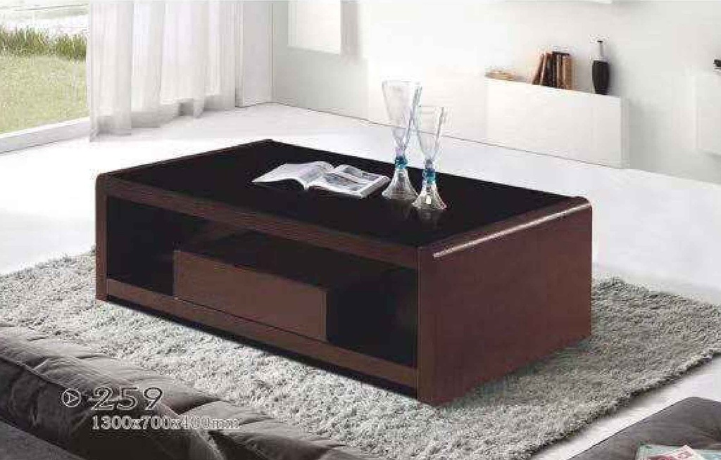 MESITA RECT 259# 130X70X40CM CHOCOLATE SOBRE VIDRIO NEGRO