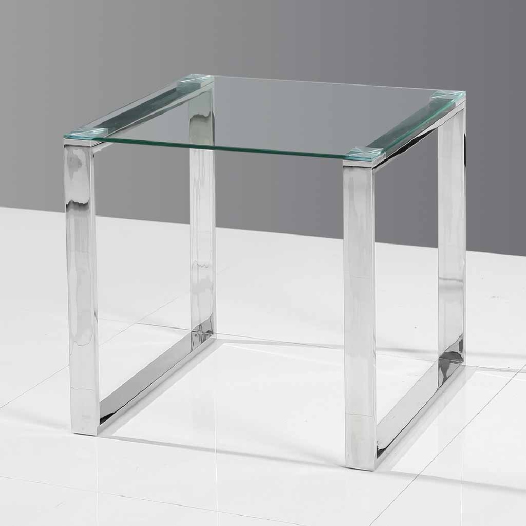 MESITA VIDRIO ESQUINERA EET-009# 55X55X55CM INOXIDABLE