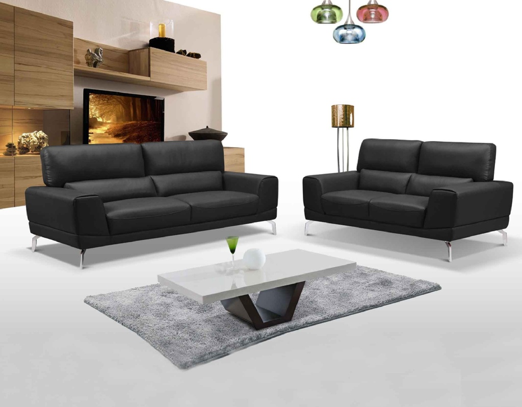 SOFA CUERO/VINIL FD2660# 3P+2P 601# NEGRO    2PZ+PATAS