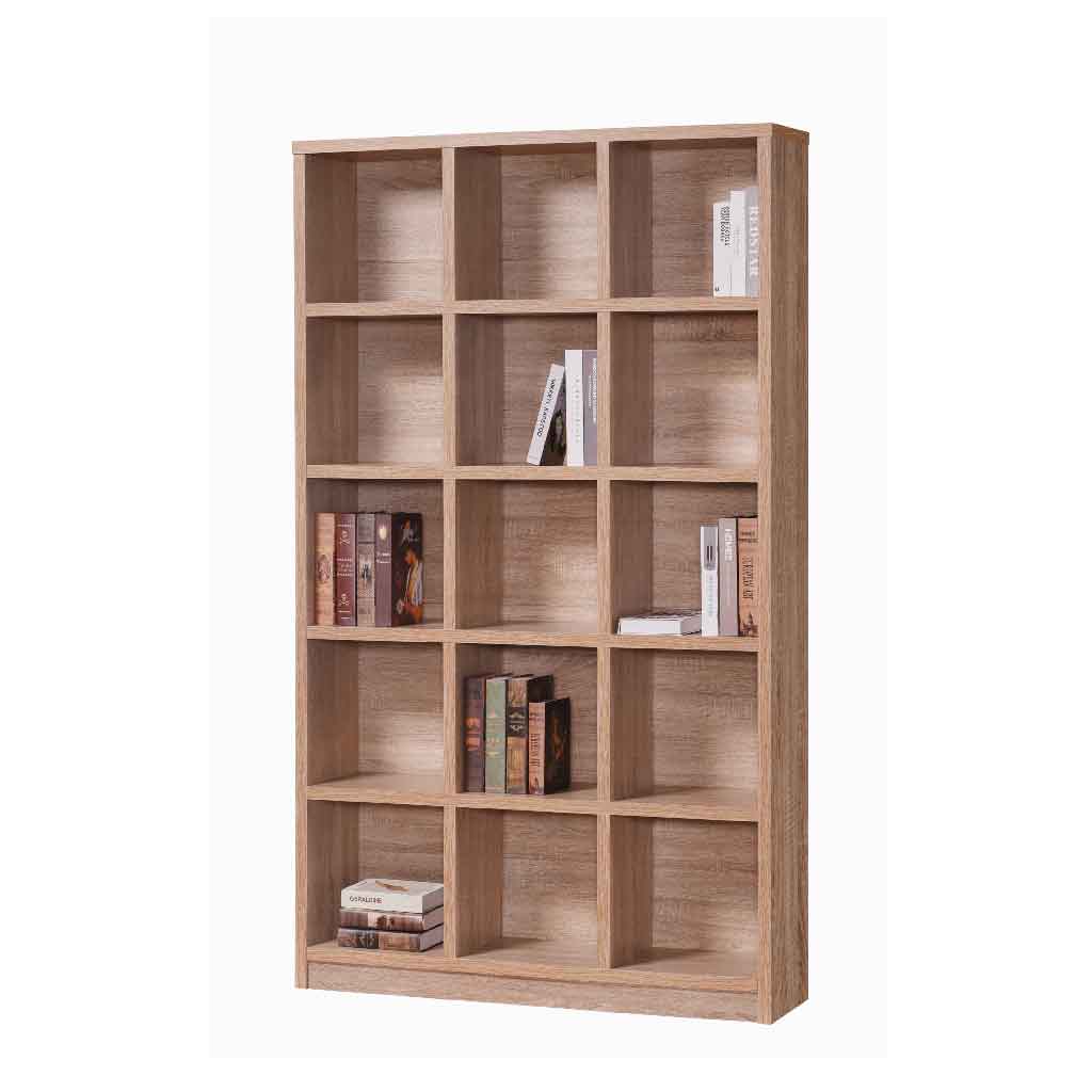 LIBRERO 19-FC6# 15 ESPACIOS COLOR NATURAL 120X30X201CM