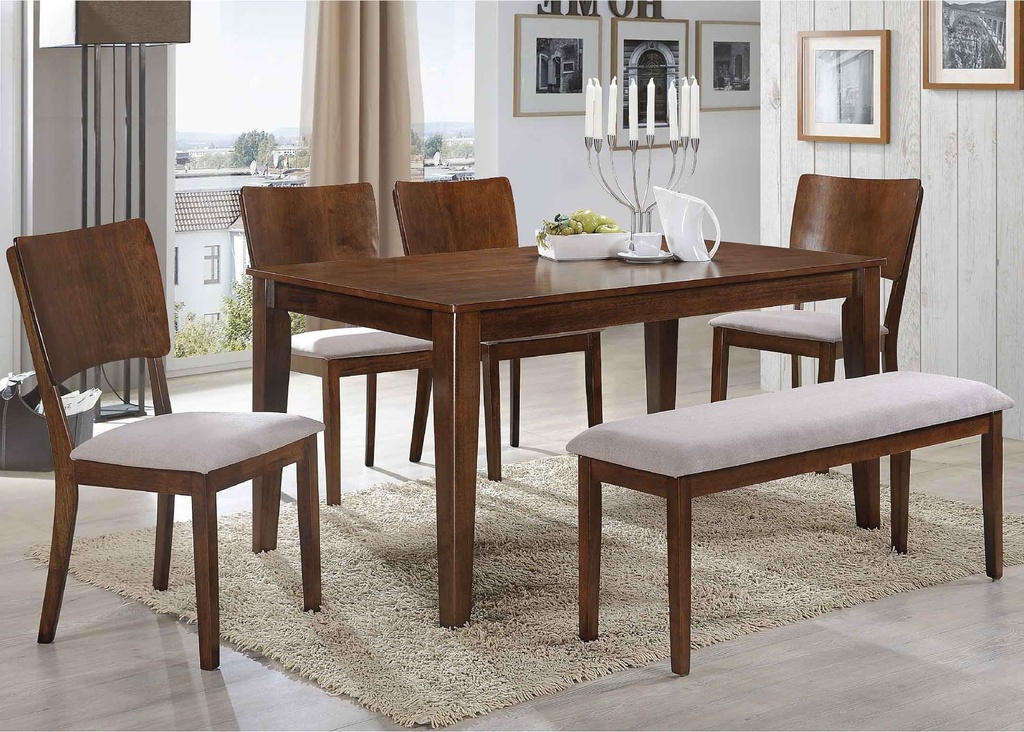 COMEDOR RECT HV-SYDNEY# 150X90CM C/4SILLAS + BANQUETA COLOR BURNISH OAK 25783#