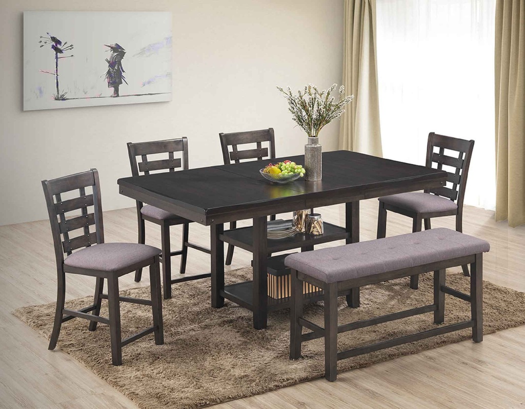 COMEDOR ALTO RECT BE2861-TCH# C/4SILLAS BE1810C-CH# +BANCA BE4850B-CH# TELA FB11707-7# GRIS  5CJ