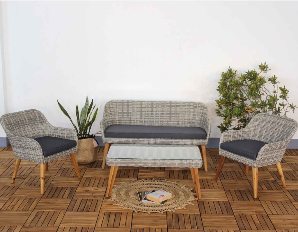 MIMBRE SOFA CONWAY# HBT-000022#  2+1+1+MESITA GRIS