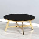 MESITA DE CENTRO VIDRIO REDON ECT-095-R-TG# COFFEE TABLE 90X90X40CM INOXIDABLE NEGRO/DORADO
