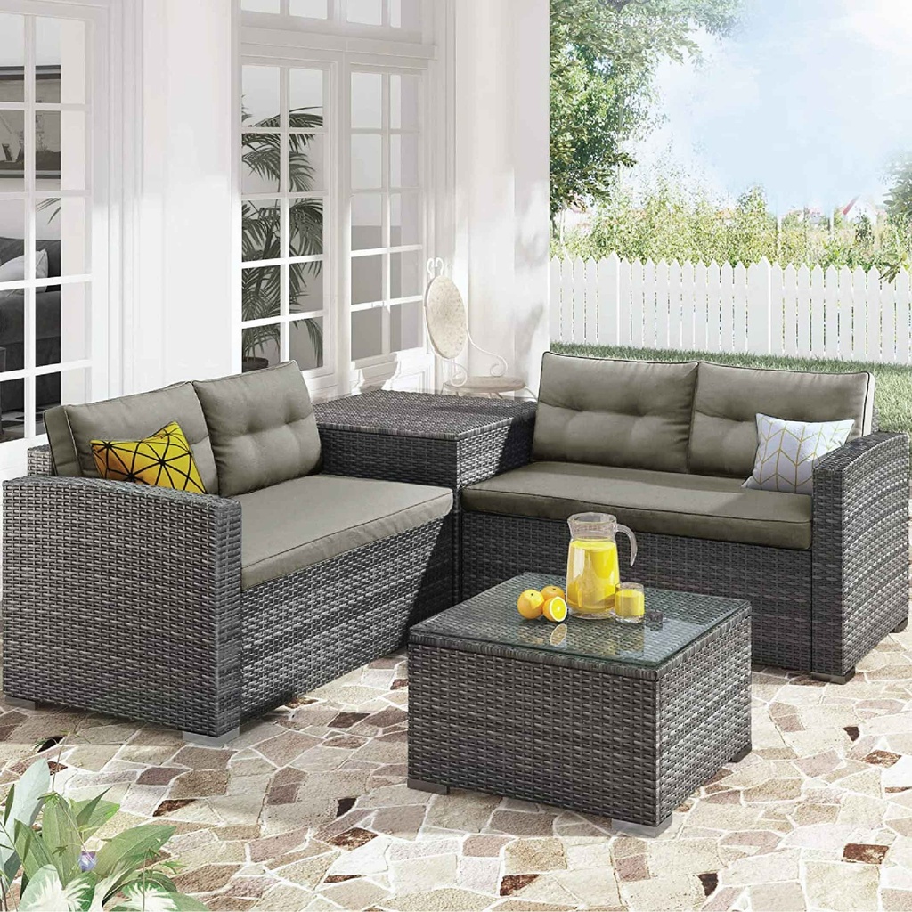 MIMBRE SOFA HBT-000074# EMILY# 2PUESTOS+ESQUINERO+2PUESTOS+MESA GRIS