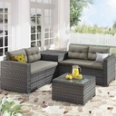MIMBRE SOFA HBT-000074# EMILY# 2PUESTOS+ESQUINERO+2PUESTOS+MESA GRIS