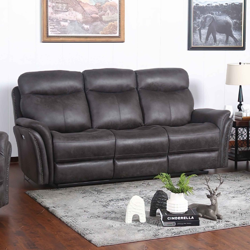 SOFA RECLINABLE ELECTRICO TELA KEVIN 10-12-187.3# D5043K# 3 PUESTOS J138# GRIS
