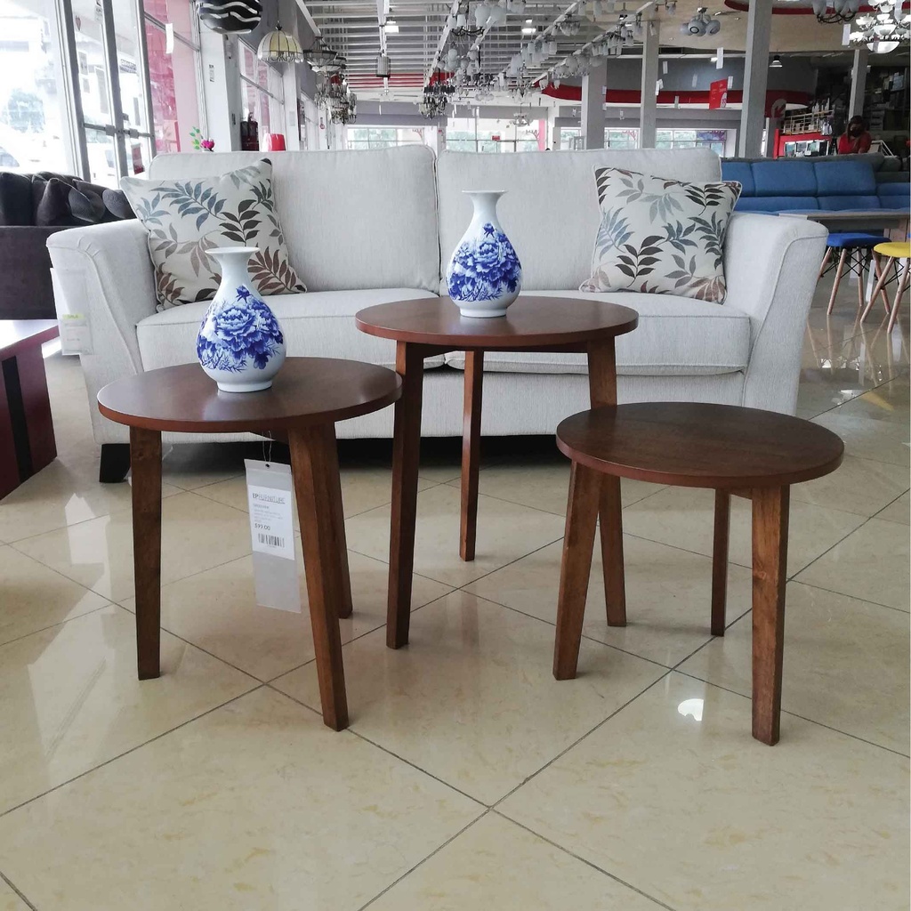 JUEGO DE MESITAS REDON HV391# 3 PZ DE 52CM + 48CM + 44CM COLOR CHOCO OAK