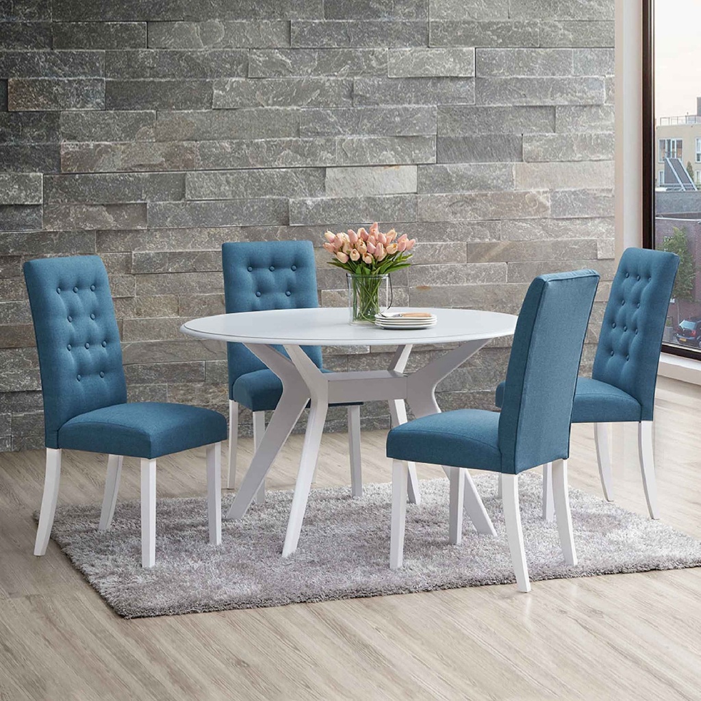 COMEDOR REDON HV FANNY# 1M C/ 4 SILLAS# GRIS C/PATAS BLANCA