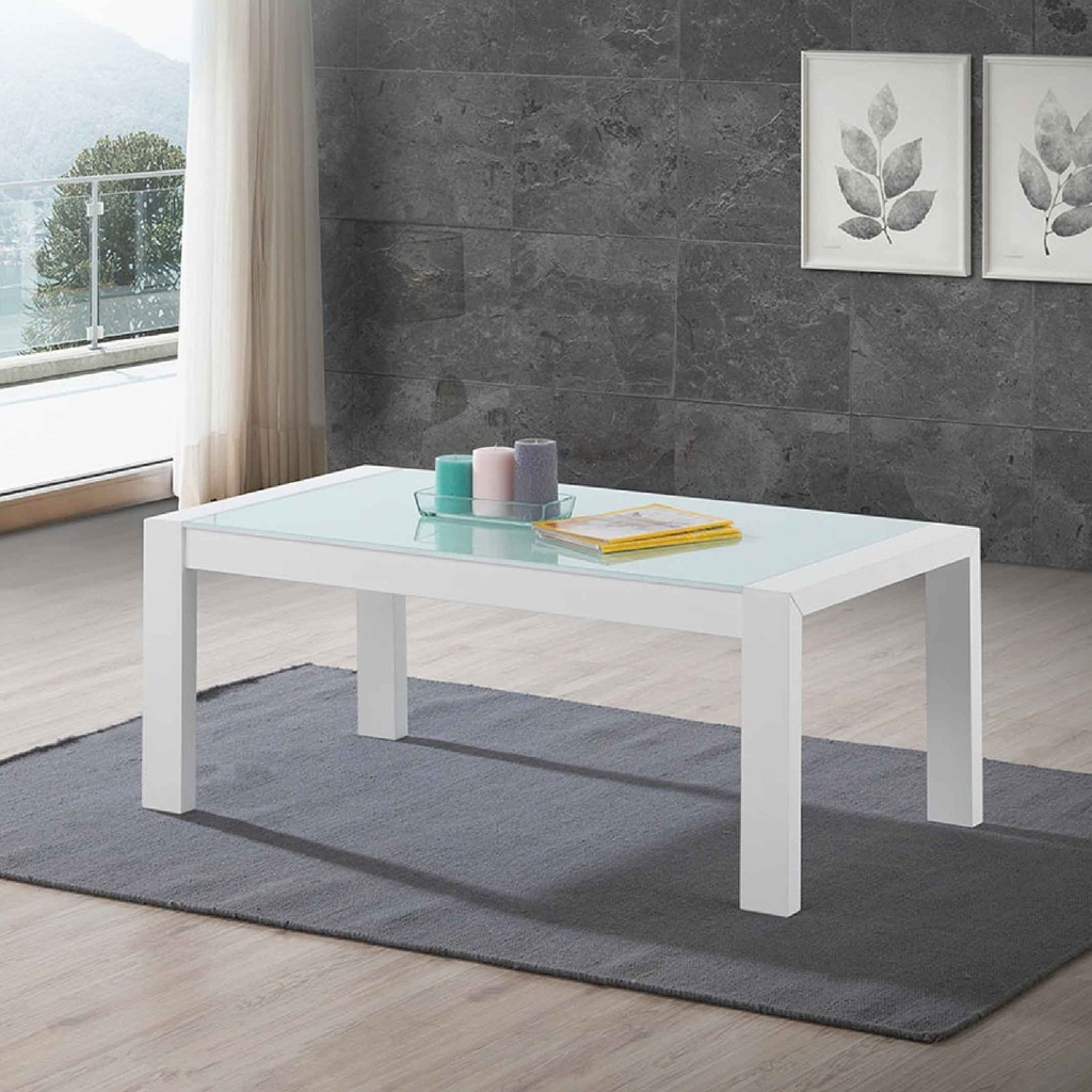 MESITA DE CENTRO HV390# 115X60CM BLANCO C/VIDRIO