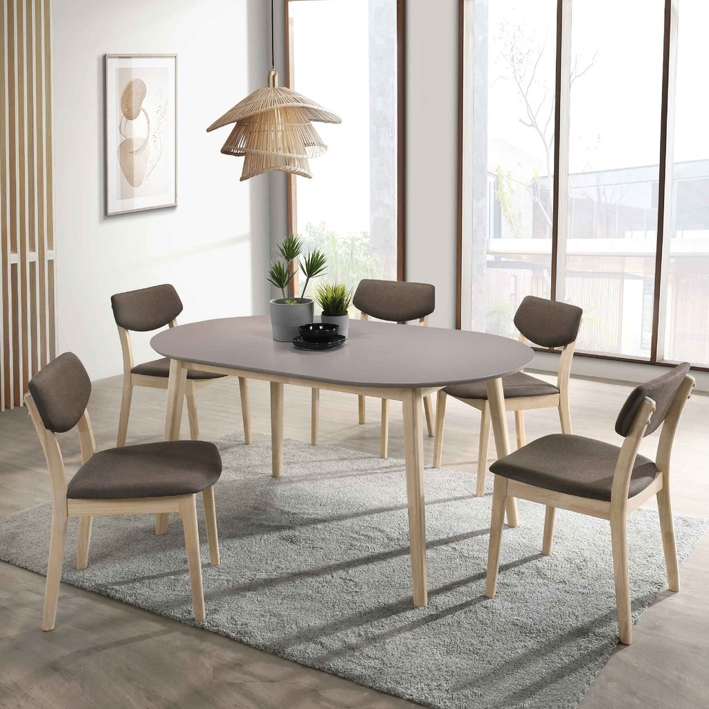 COMEDOR OVALADO BW22-10T# 160X90CM GRIS +6SILLAS BW22-08C# ASIENTO EN2277-1# CHOCOLATE OSCURO 4CJ