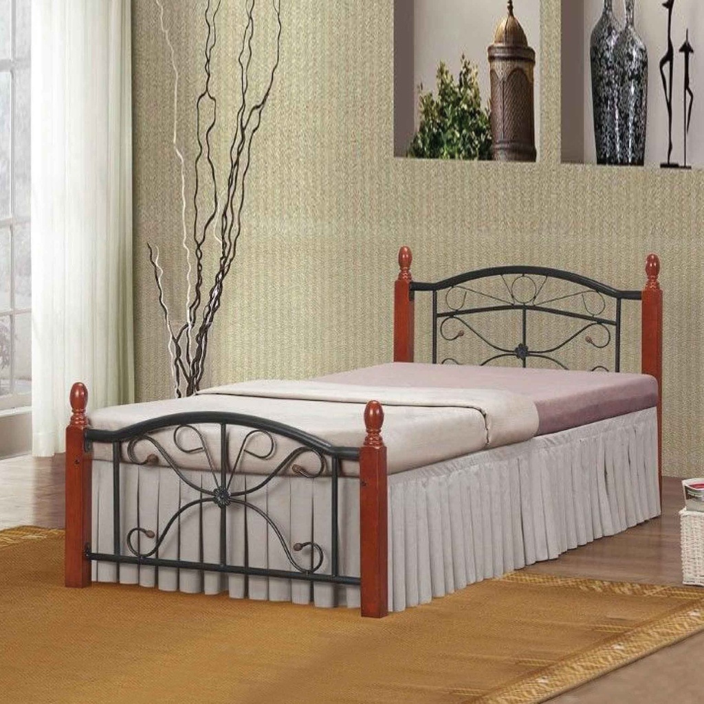 CAMA DE HIERRO TWIN PEQUEÑO PSE212# 0.90X1.90M NEGRA C/MADERA 2CJ