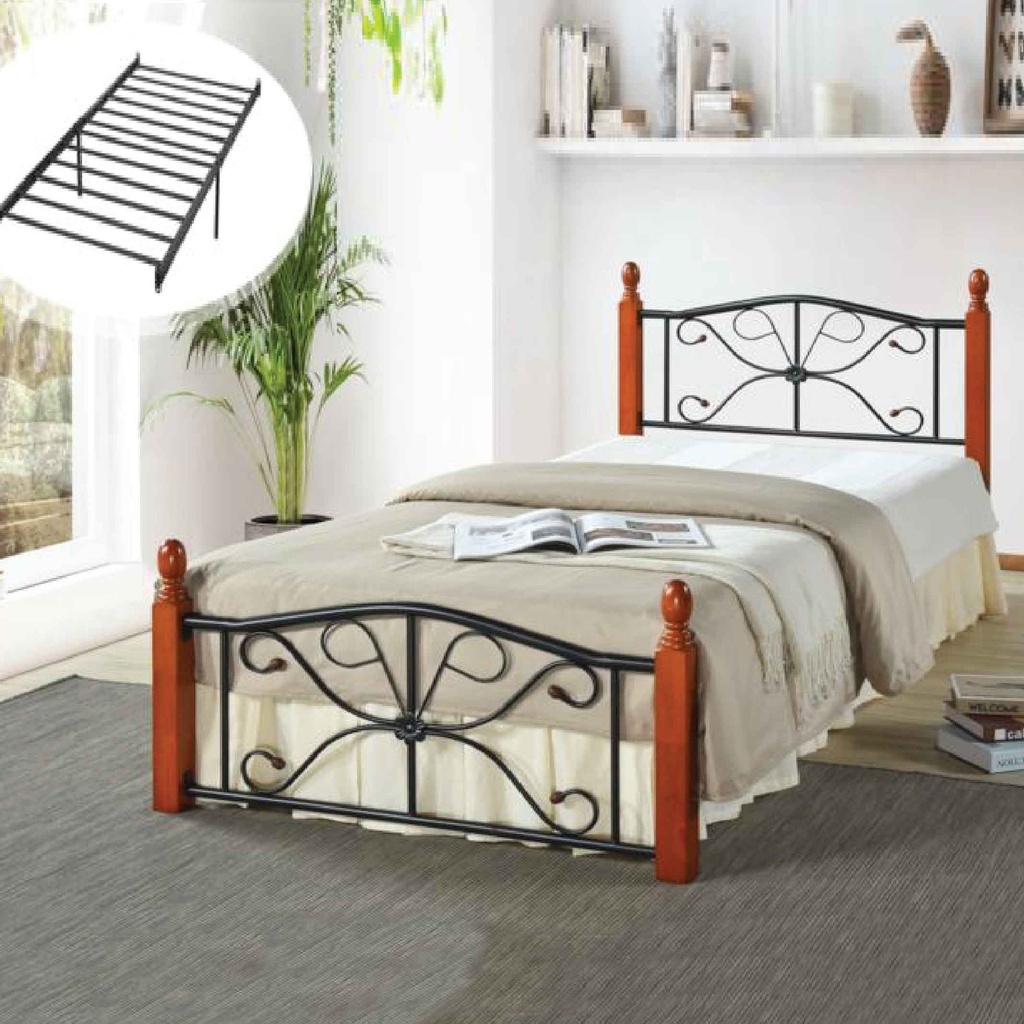 CAMA DE HIERRO FULL PSE212# 1.37X1.90M NEGRA C/MADERA 2CJ