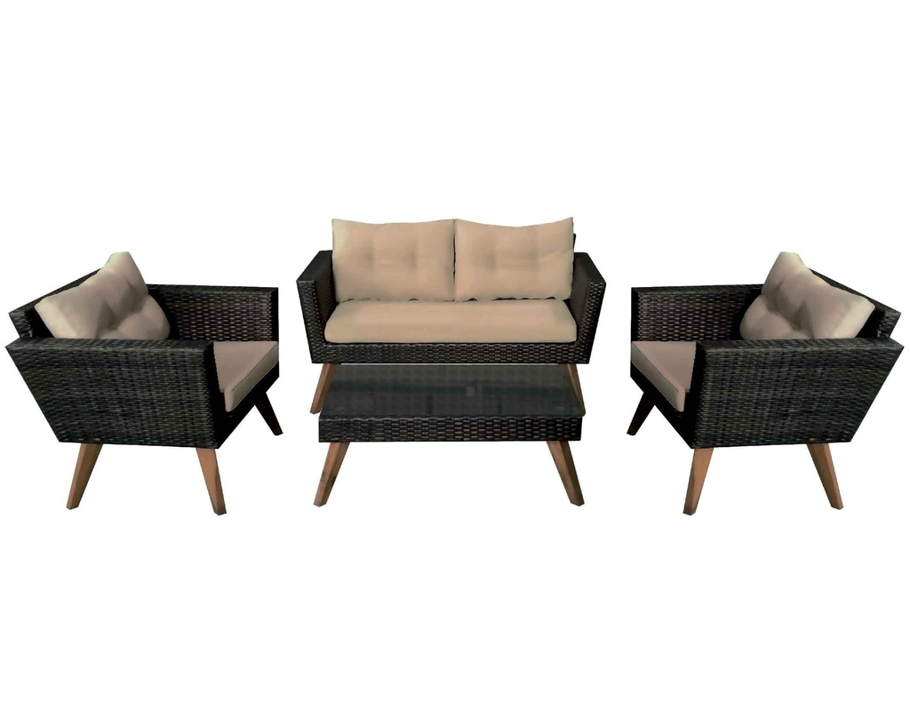 MIMBRE SOFA HBT-000005# VITA# BEIGE# 2+1+1+ MESITA /BASE CHOCOLATE /COJINES BEIGE