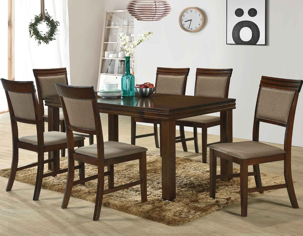 COMEDOR RECT AC4223T# 160X90CM +6 SILLAS AC4223SC# AC DARK OAKD/ TELA BZ-1 DARK BROWN# 4CJ