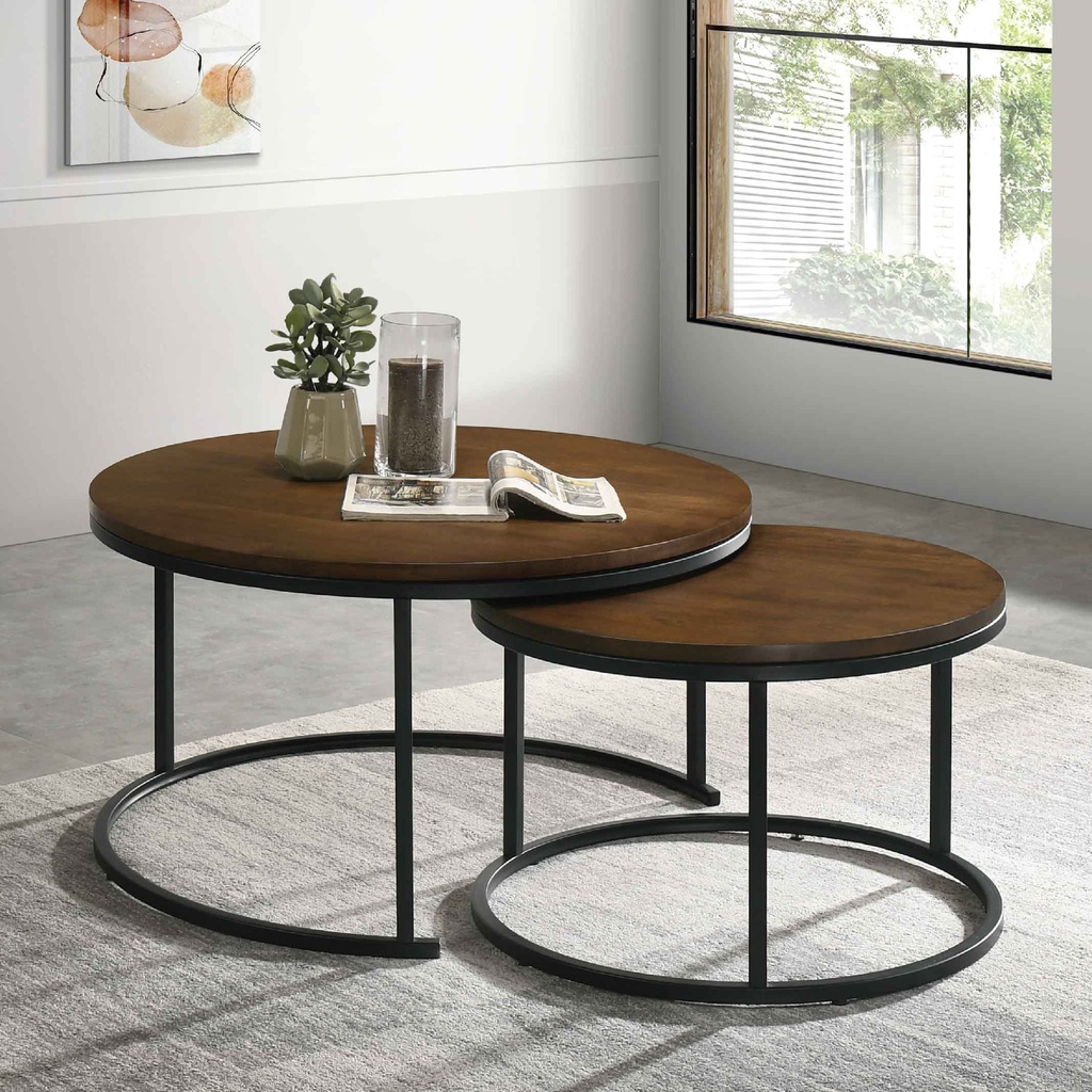 JUEGOS DE MESITAS PERRY COFFEE TABLE# MCF016# REDONDA WALNUT DE 2 PIEZAS 1CJ