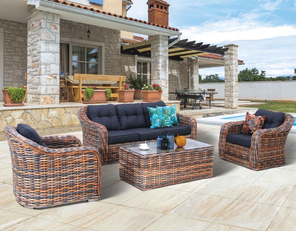 MIMBRE SOFA GCV17072V-4C# 3+1+1+MESITA+10 COJINES #COLOR C87/CO# ALUMINIO 