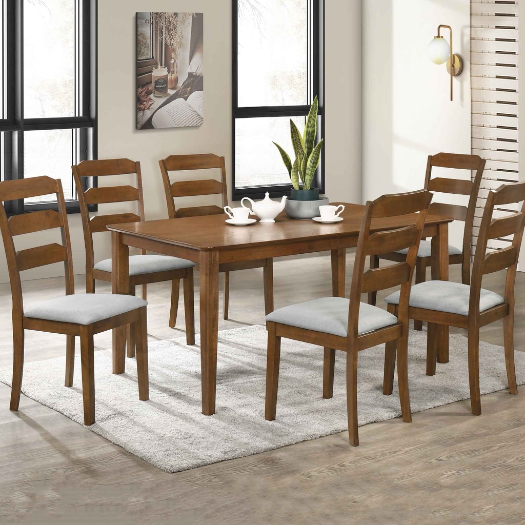 COMEDOR RECT KF3178-DT# 150X90CM +6SILLAS KF8076 DC# TELA FG22616-14# GRIS