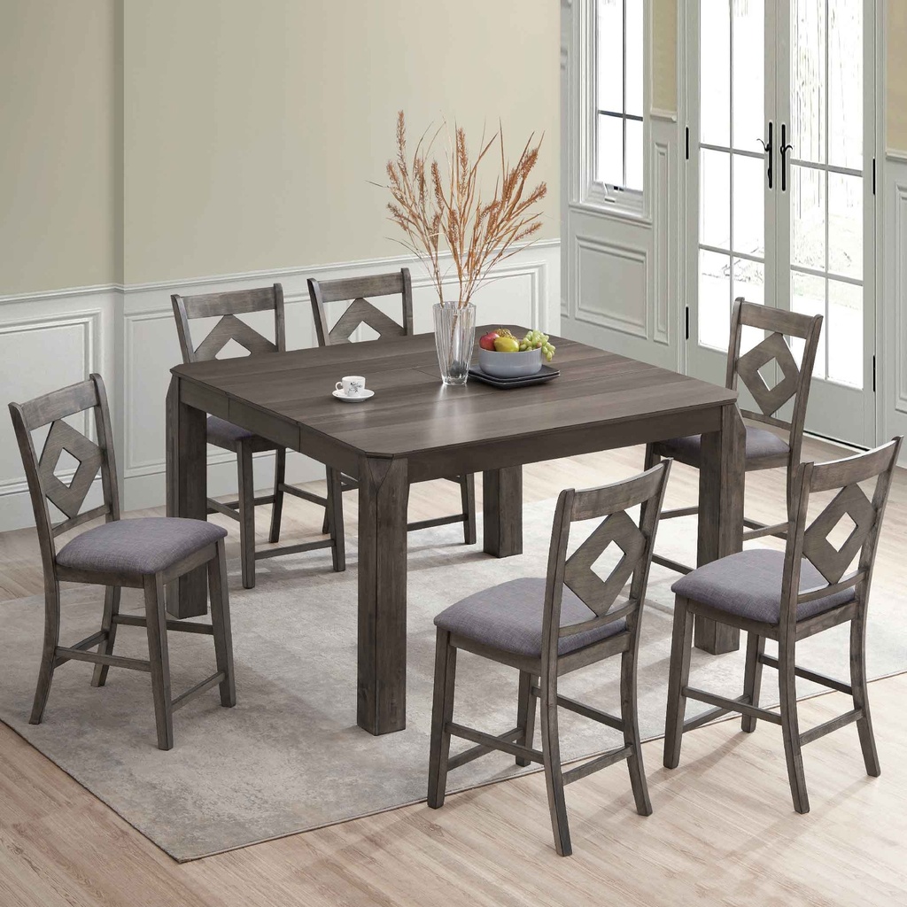 COMEDOR ALTO CUADRADO BE2921T-CH# EXPANDIBLE C/6SILLAS BE1945C-CH#  TELA H1106-21 (RO1)# DIRTY GREY BE910#