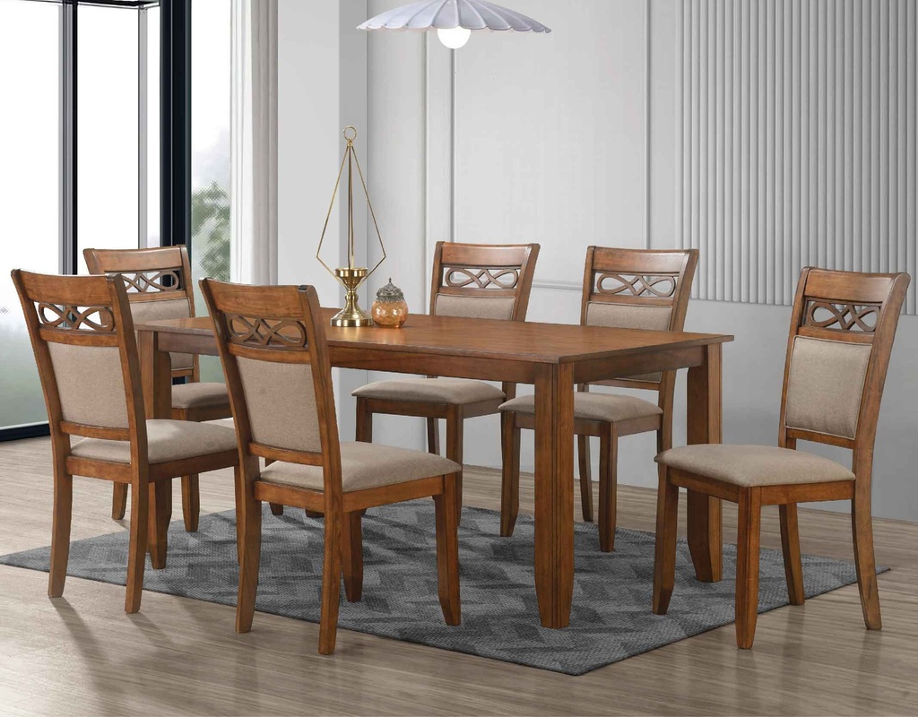 COMEDOR RECT AC4346T# 180X90CM +6 SILLA AC4346SC# RUSTIC 73033# TELA 11808-3A# 4CJ