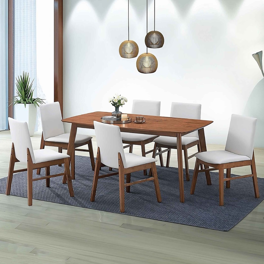 COMEDOR RECT HV ROBINSON# 160X90X75CM+6 SILLAS BURNISH OAK 25783 TELA NW-1WP# 