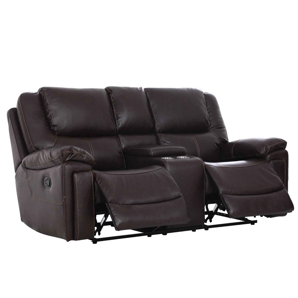 SOFA RECLINABLE VINIL RR5108DF52DD# CHOCOLATE-H354# 2 PUESTO C/CONSOLA