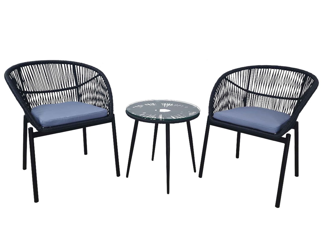 MIMBRE MESA T-508B# REDON 50CM VIDRIO C/2 SILLA Y-521#CON COJIN