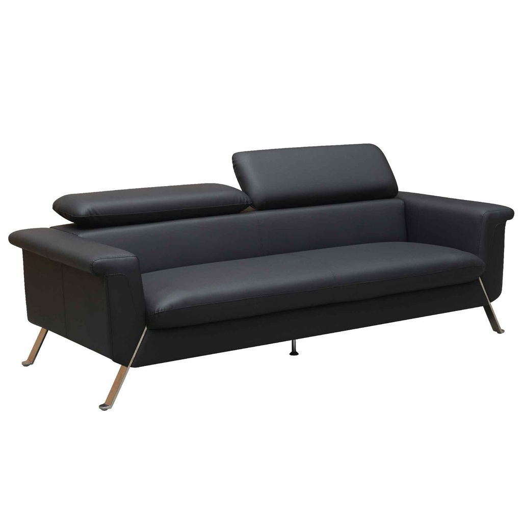 SOFA OFICINA VINIL XP-200-1# 3 PUESTOS NEGRO PATAS METAL