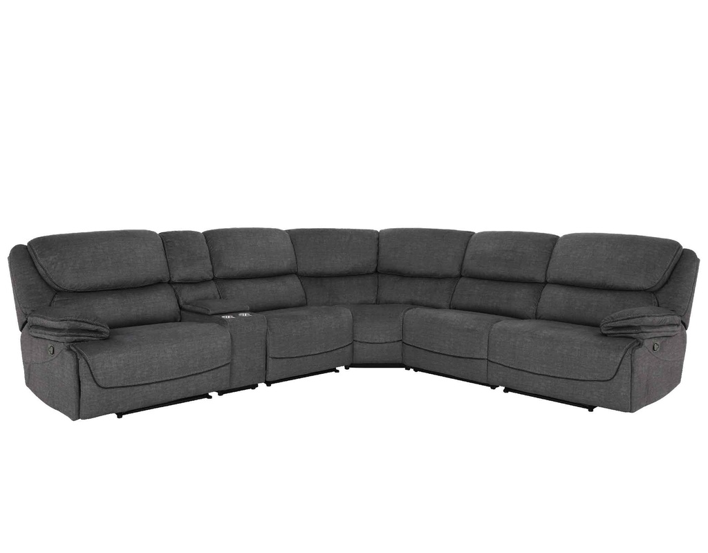 SOFA RECLINABLE TELA OVALADO RR5010AF56L+61N+56N+61N+66N+56R# GRAY-C907#- PZ C/1 CONSOLA 6PZ