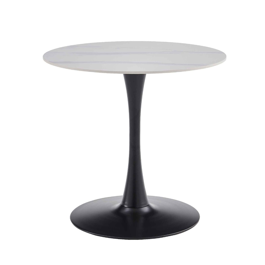 MESA COMEDOR REDONDA T12-W# PIEDRA SINTERIZADA SNOW WHITE 80X73CM C/BASE DE METAL NEGRA 1CJ