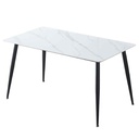 MESA DE COMEDOR RECT DT7056# SNOW WHITE# 140X80X75CM PIEDRA SINTERIZADA PATAS METAL NEGRA 2CJ
