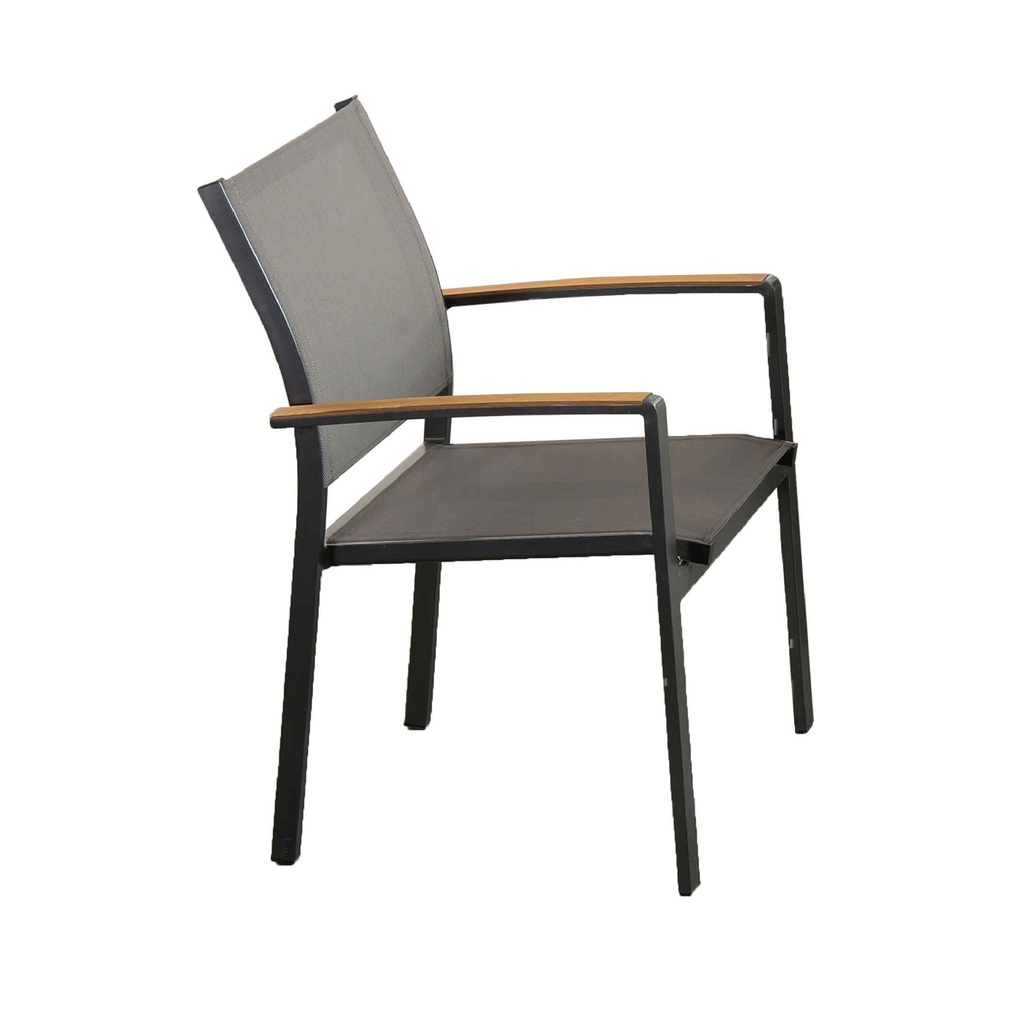 SILLA DE ALUMINIO RY-8103S# RESP/MALLA C/ BASE GRIS OCURO C/ POLYWOOD EN BRAZO