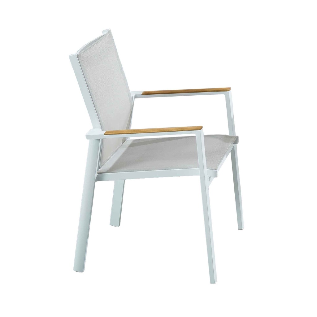 SILLA DE ALUMINIO RY-8029S# RESP/MALLA C/ BASE BLANCO C/ POLYWOOD EN BRAZO