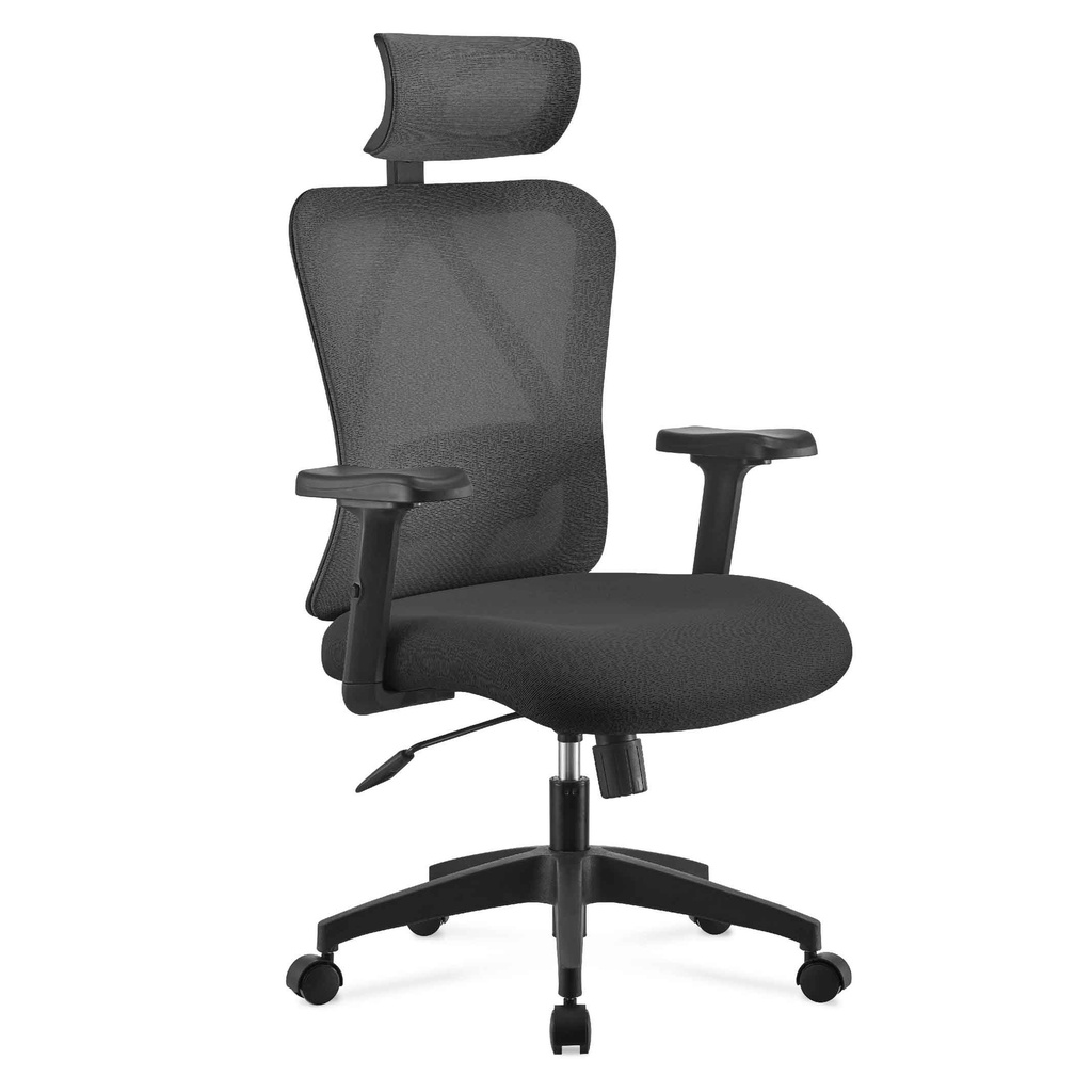 SILLA OFICINA KTM-2545# RESP MALLA/NEGRA C/BRAZO ESTRELLA PLASTICA CABEZAL