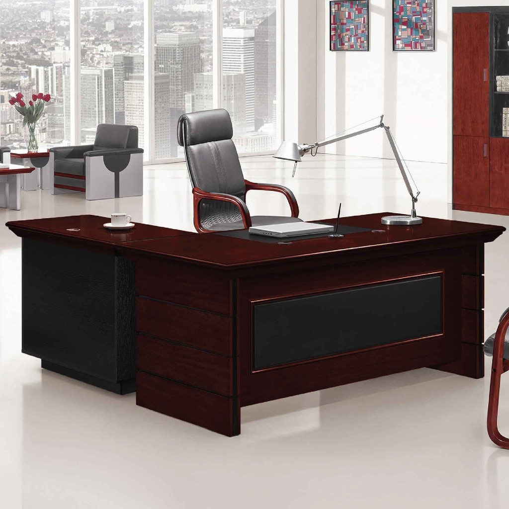 ESCRITORIO P/OFICINA LN-940# VENEER/WALNUT P-033# 180X90X76CM+LATERAL+GAVETA 5CJ