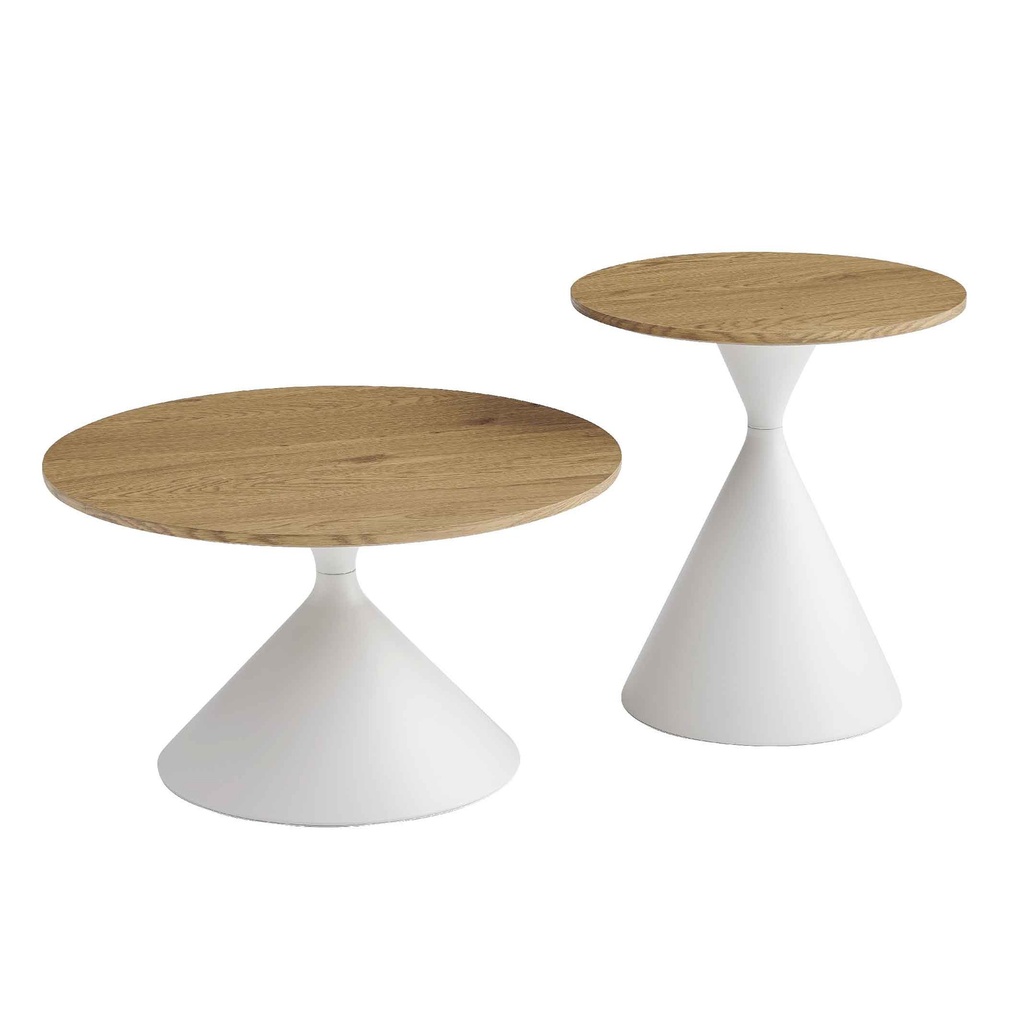 JUEGO DE MESITAS AY-21# NATURAL 75014# REDONDA 50X56CM BASE BLANCA METAL  2CJ