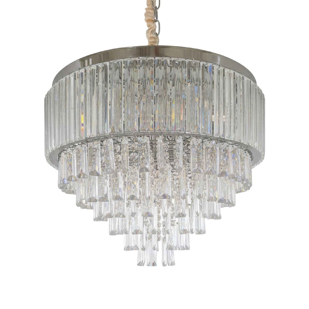 LAMPARA COLGANTE 703# 600MM ACERO INOX. CRISTAL CONTROL REMOTO. LED