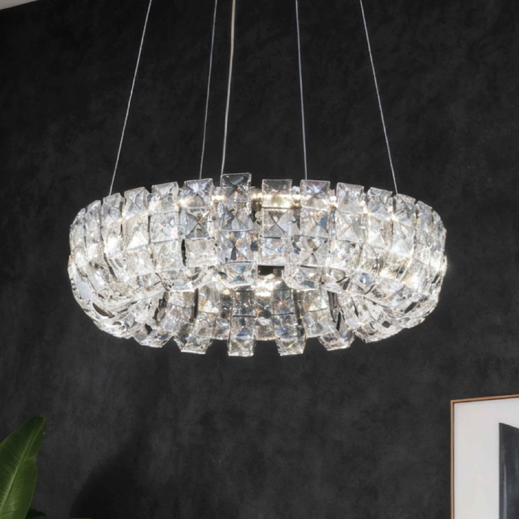 LAMPARA COLGANTE 40801-500# 500MM ACERO INOX. CRISTAL CONTROL REMOTO 98W LED