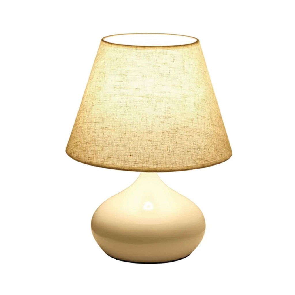 LAMPARA DE MESA T9791# WHITE METAL PANTALLA BLANCA ROSCA 2CJ