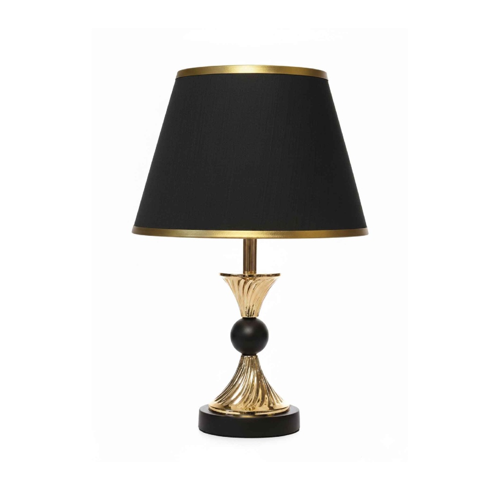 LAMPARA DE MESA T9874# METAL DORADO/NEGRO PANTALLA NEGRA ROSCA 2CJ